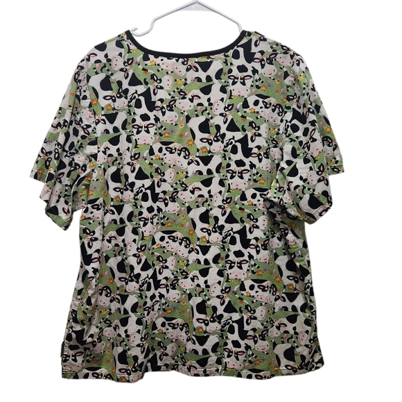 Tafford Floral Cows Scrub Top Women's Size L Nurse Medical Vet Childcare Fun - Picture 6 of 6